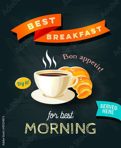 Dekoracja na wymiar  najlepsze-sniadanie-tablica-znak-restauracji-plakat-w-stylu-kredy-z-filizanka-kawy-i-rogalikiem