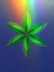 Wall Mural - Abstract rainbow hexagon pattern with green leaf