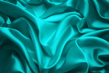 Silk Cloth Background, Blue Satin Abstract Waving Fabric