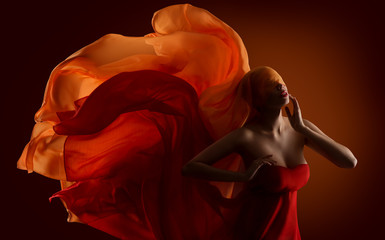 Fashion Woman Fabric on Face, Dance Silk Cloth Waving On Wind