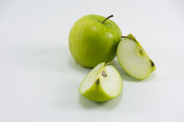 Wall Mural - Green apple slice isolated on white background.Fruit for health and diet and hi-vitamin c