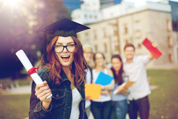 Sticker - group of smiling students with diploma and folders