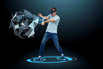 Wall Mural - happy man in virtual reality headset or 3d glasses