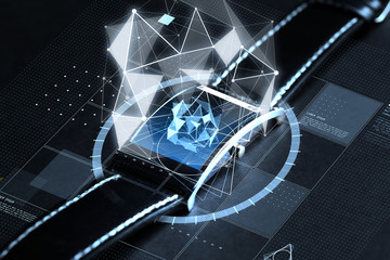 Wall Mural - close up of smart watch with polygonal projection