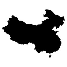 Black Simplified Flat Silhouette Map Of China. Vector Country Shape.