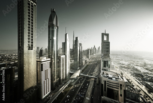 Cuadros en Lienzo Dubai skyline in sunset time, United Arab Emirates