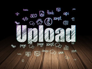 Web development concept: Upload in grunge dark room