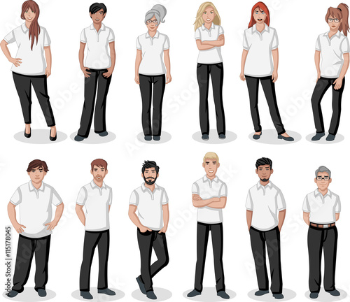 Business cartoon young people wearing white polo shirt