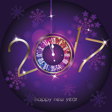 Rainbow Clock With New Year Numerals On A Black Background With Bubbles And Stars 