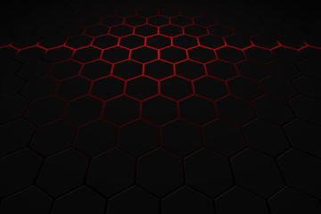 Wall Mural - black hexagon and red neon light