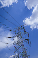 Pylon under the blue sky white clouds