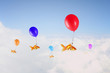 Goldfish fly on balloon  .mixed media