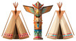 Set of teepees and totem pole