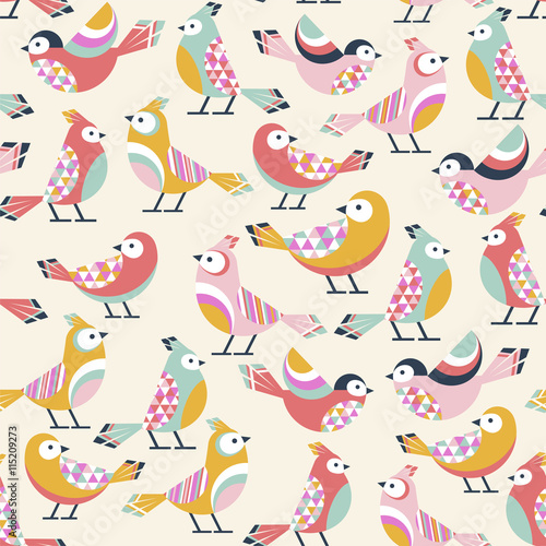 Plakat na zamówienie Powtarzający się wzór z małych kolorowych ptaków