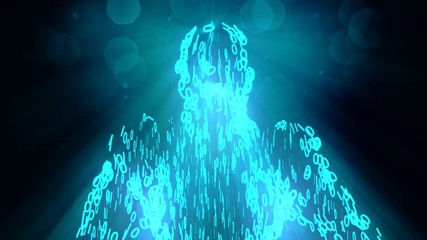 Binary man with orb glowing computer internet web net data 0 1 4K
