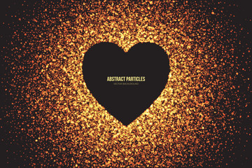 Wall Mural - heart symbol vector background. abstract bright golden shimmer glowing round particles. burning spar