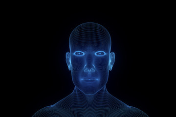Wall Mural - Male Human 3D Wireframe Hologram in Motion. Nice 3D Rendering
