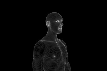 Wall Mural - Male Human 3D Wireframe Hologram in Motion. Nice 3D Rendering
