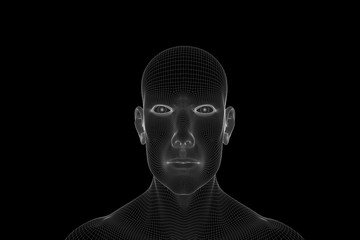 Wall Mural - Male Human 3D Wireframe Hologram in Motion. Nice 3D Rendering
