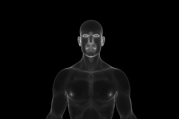 Wall Mural - Male Human 3D Wireframe Hologram in Motion. Nice 3D Rendering
