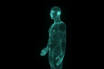 Wall Mural - Male Human 3D Wireframe Hologram in Motion. Nice 3D Rendering
