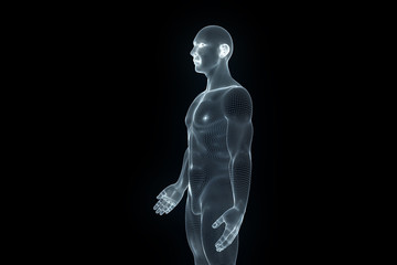 Wall Mural - Male Human 3D Wireframe Hologram in Motion. Nice 3D Rendering
