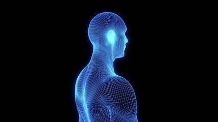 Wall Mural - Male Human 3D Wireframe Hologram in Motion. Nice 3D Rendering
