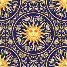 Celestial Baroque Seamless Pattern With Sun Face