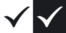 Check Mark Icon, Vector.  Two-tone Version On Black And White Background
