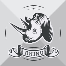 Head Rhinoceros With Vintage Ribbon.