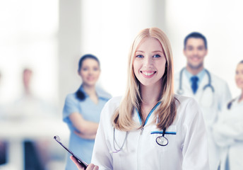 Poster - female doctor with stethoscope