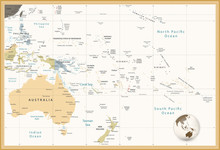 Australia And Oceania Detailed Political Map Retro Colors