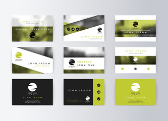 Set of business cards, green background. Template information card. Concept corporate layout paper. Modern set card business