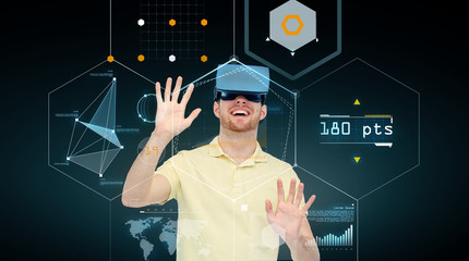 Poster - happy man in virtual reality headset or 3d glasses