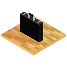 Black Case Located On The Floor, And The Floor Is Represented Not All But Only A Part. Isometric View 