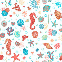 Underwater Seamless Pattern. Summer Sea Background. Colorful Vector Illustration.