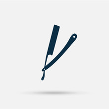 Barber Shop Icon,  Blue Razor On White Background With Shadow