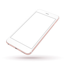 New realistic pink mobile phone smartphone iphon style mockup perspective on white background. Vector illustration.
