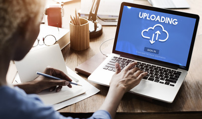 Poster - uploading upload data download information concept