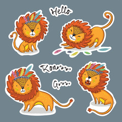 Sticker - Sticker set of cartoon lion action