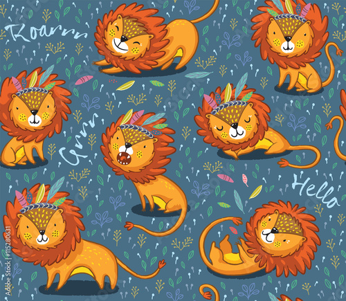 funny-lions-seamless-vector-pattern-with-blue-background