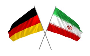 Wall Mural - 3d illustration of Germany and Iran flags together waving in the wind 