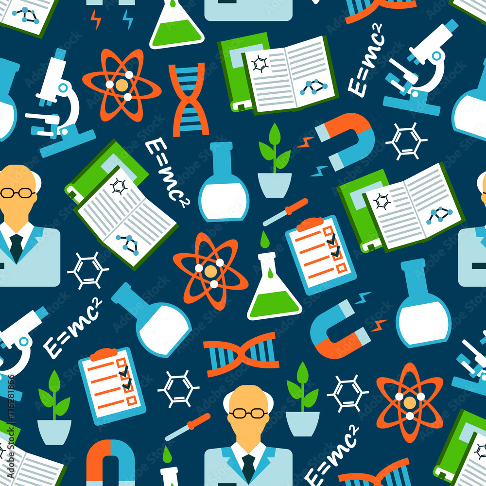 Physical Science Design Colorful Physical and chemical research seamless pattern Stock Vector | Adobe Stock