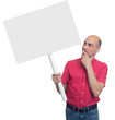 © spaxiax - man holding a stick with a blank poster. Isolated