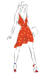 Wall Mural - Fashion Design Sketch of a Model Woman with a Dress 