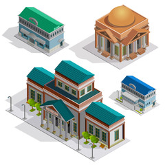 Poster - Bank And Museum Buildings Isometric Icons