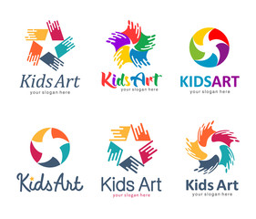 Wall Mural - Children logo set. Vector illustration. Star kids. Kids art