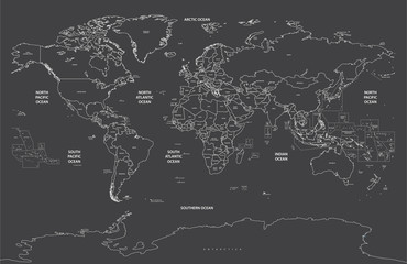 Wall Mural - political world map contour on soft black background vector illustration