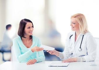 Sticker - doctor giving prescription to patient in hospital