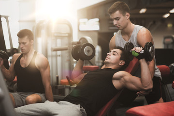 Poster - group of men with dumbbells in gym